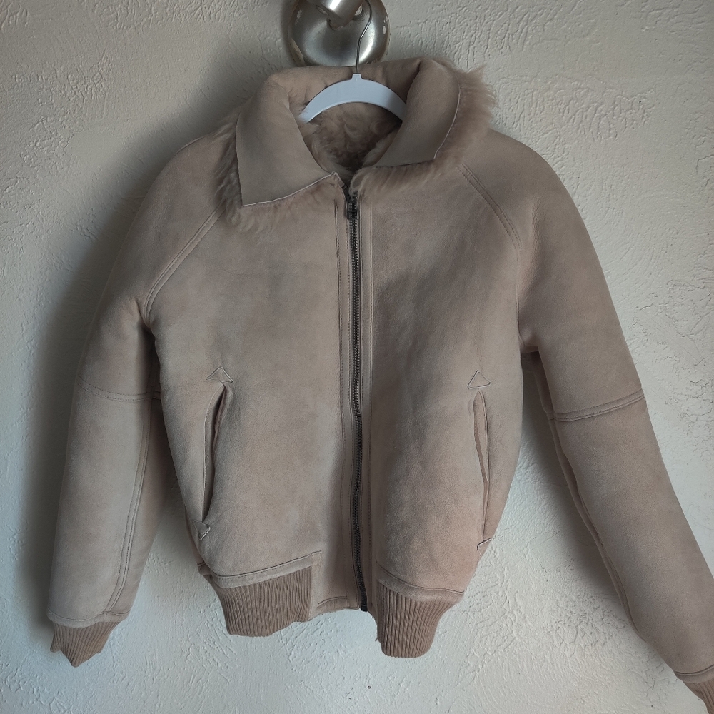 Madewell Genuine Lamb Fur Shearling Leather Coat Cropped Teddy Jacket - Picture 9 of 10